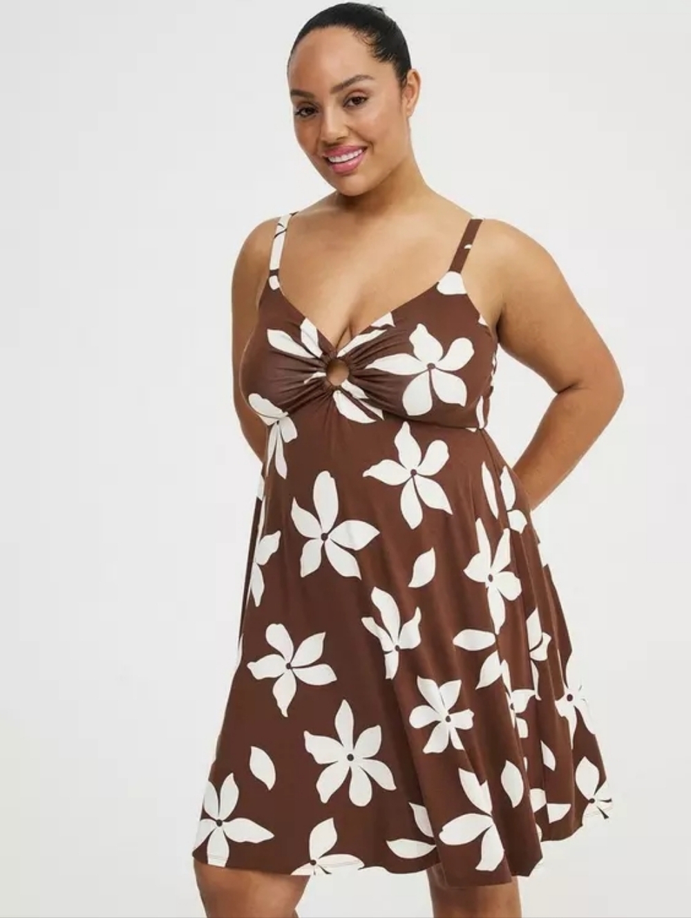 Torrid Brown & White Super Soft Jersey Sweetheart O-Ring Resort Dress 3X Nwt